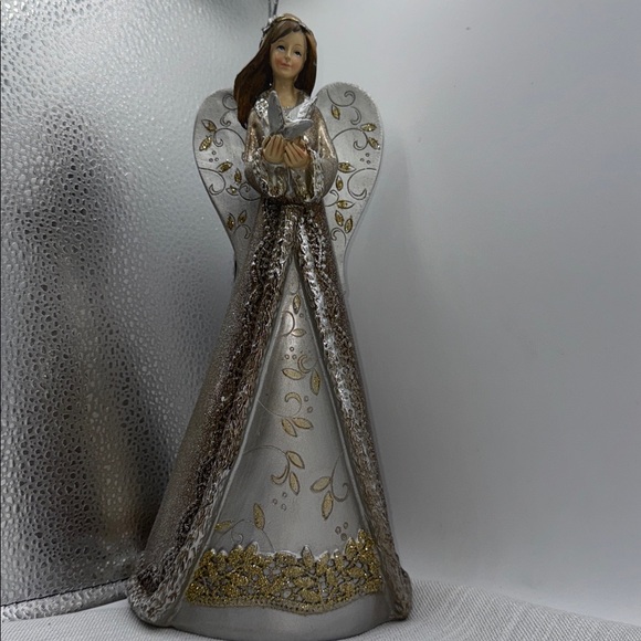 Angel Figurine holding a dove shimmering gold and silver design 12” tall - Picture 5 of 14